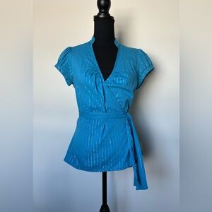 Express Design Studio Women's Wrap Around Blouse Top in Blue Size S